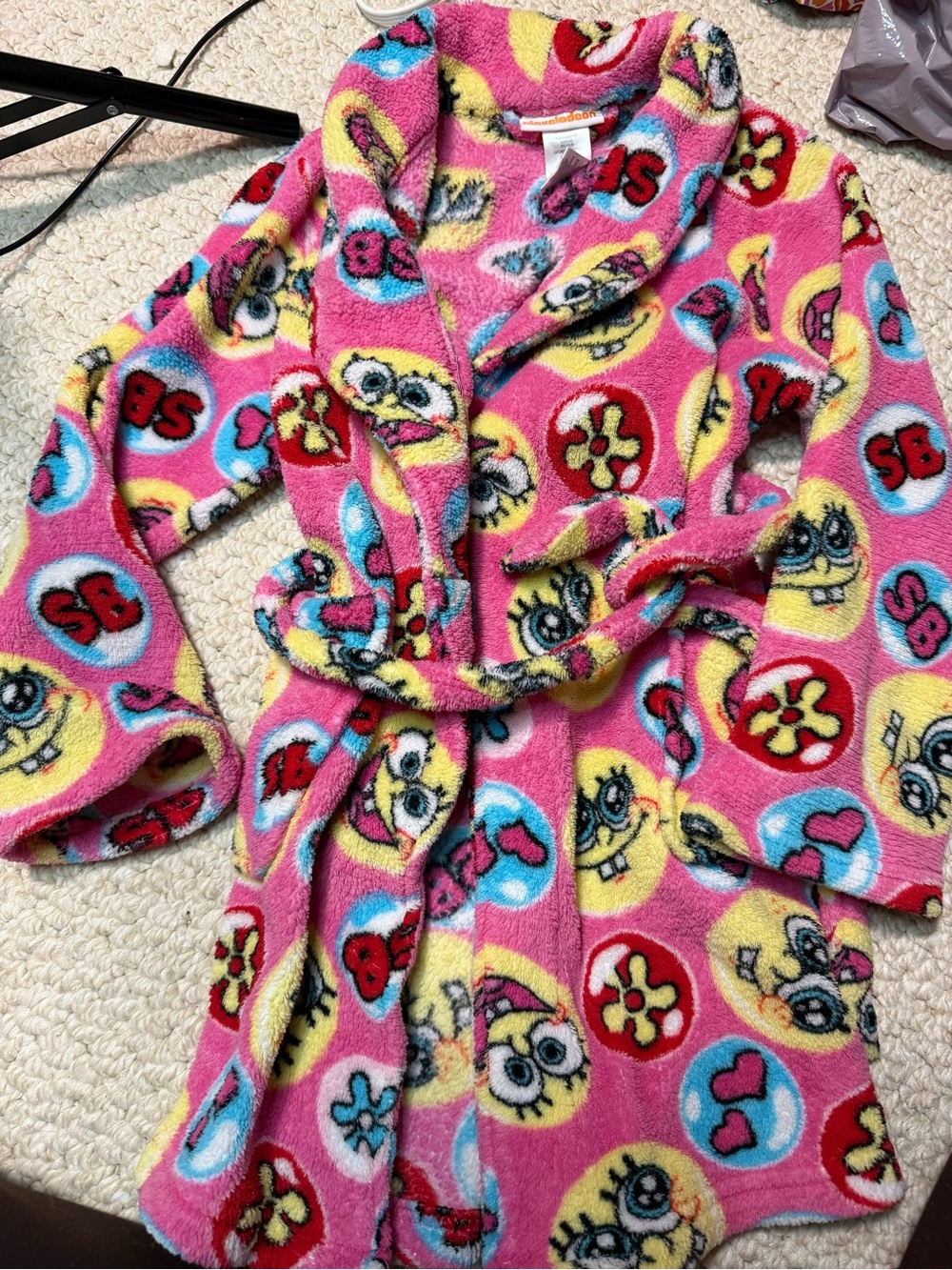 Y2k SpongeBob Kids Plush Pink Robe Multicolor